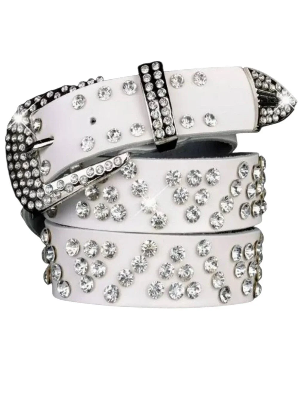 Women's White Western Rhinestone Belt